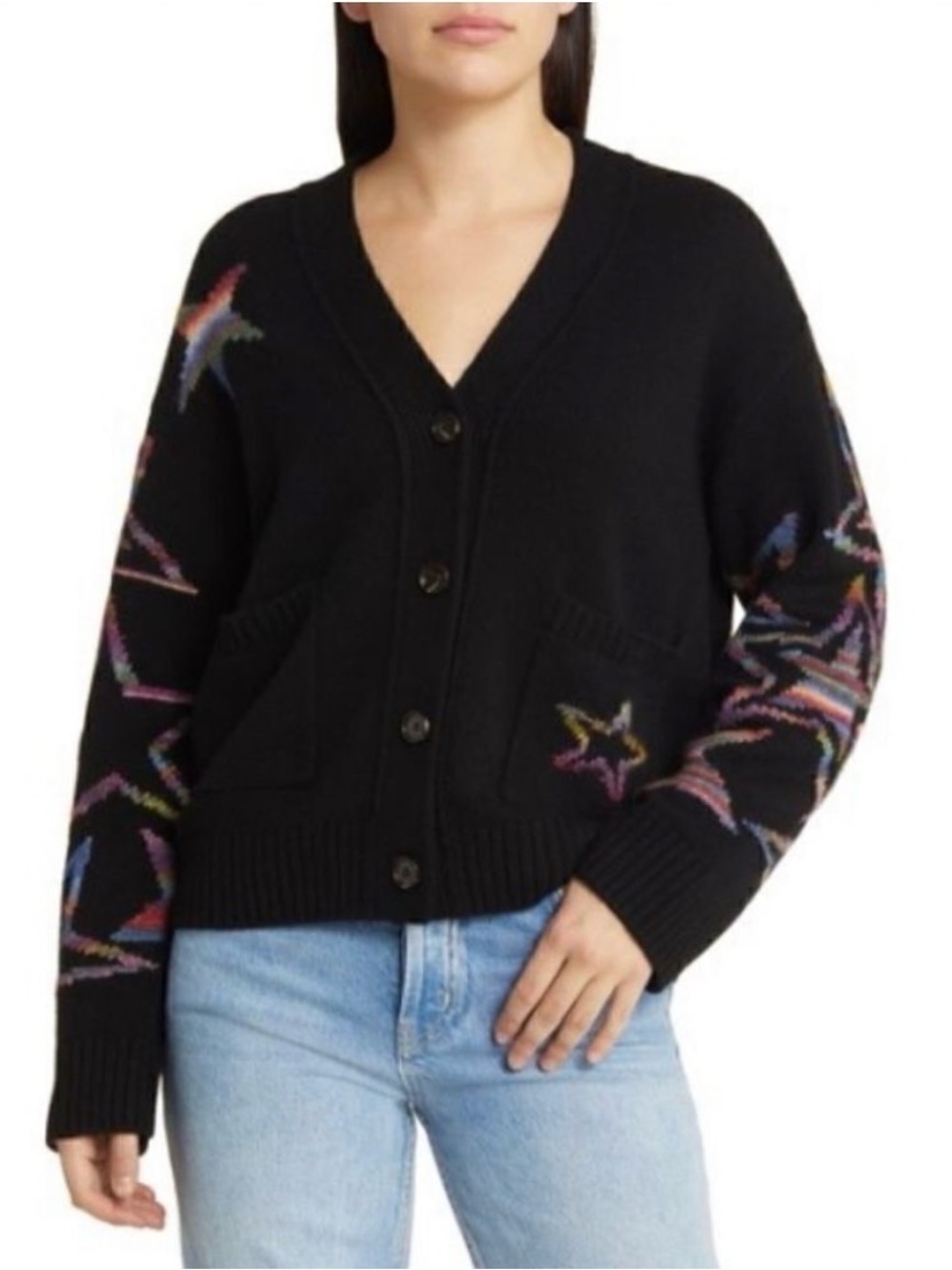 Rails Women’s Reese Rainbow Stars Wool/Cashmere Blend Cardigan Sweater Size Smal